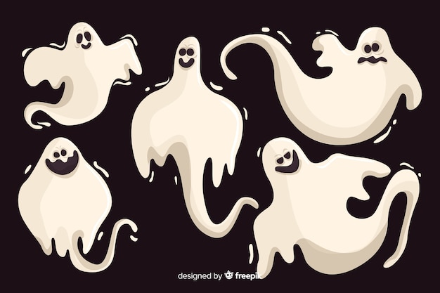 Collection of halloween ghost in flat design