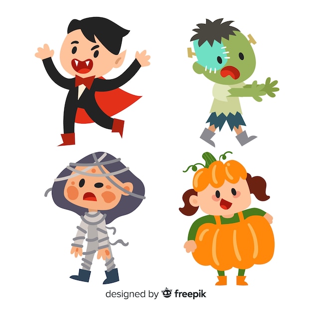 Collection of halloween kid costumes on flat design