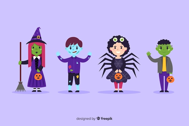 Free Vector collection of halloween kid costumes in flat design