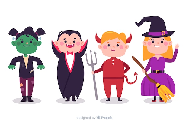 Collection of halloween kids in costumes