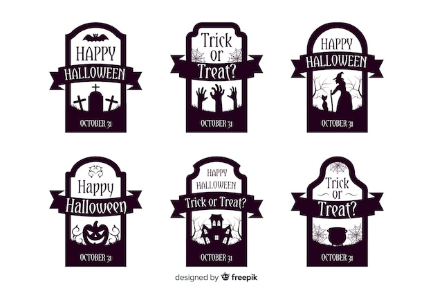 Collection of halloween label in flat design