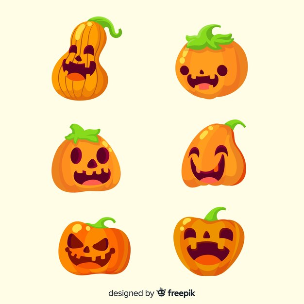 Collection of halloween pumpkin in flat design