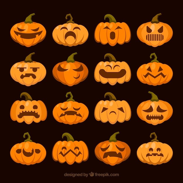 Free vector collection of halloween pumpkins with expressions