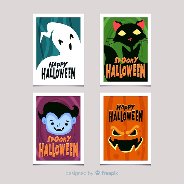 Collection of hallowen card on flat design