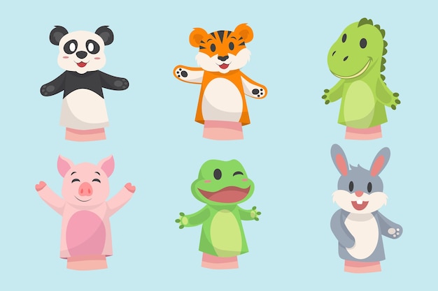 Collection of hand drawn adorable hand puppets