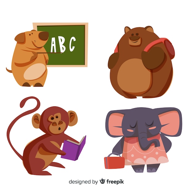 Collection of hand drawn animals back to school