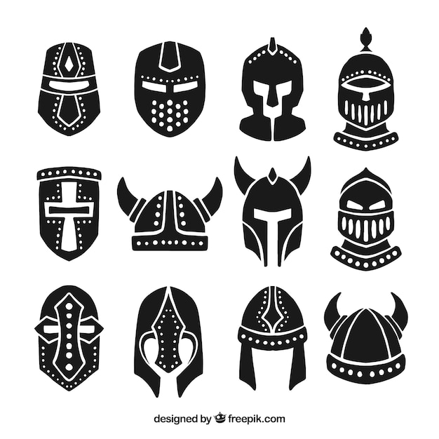 Free Vector collection of hand drawn armor helmet 