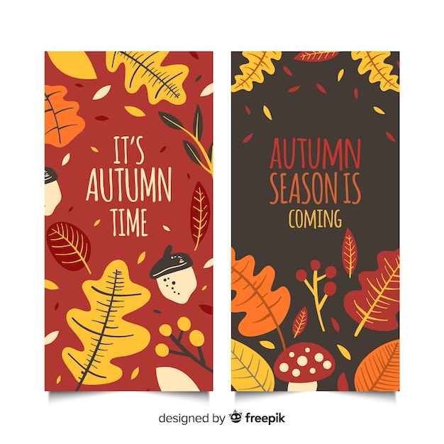 Collection of hand drawn autumn banners