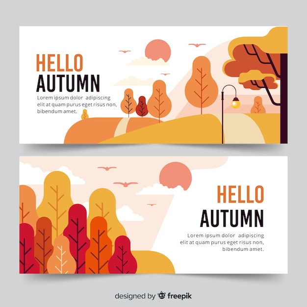 Collection of hand drawn autumn banners