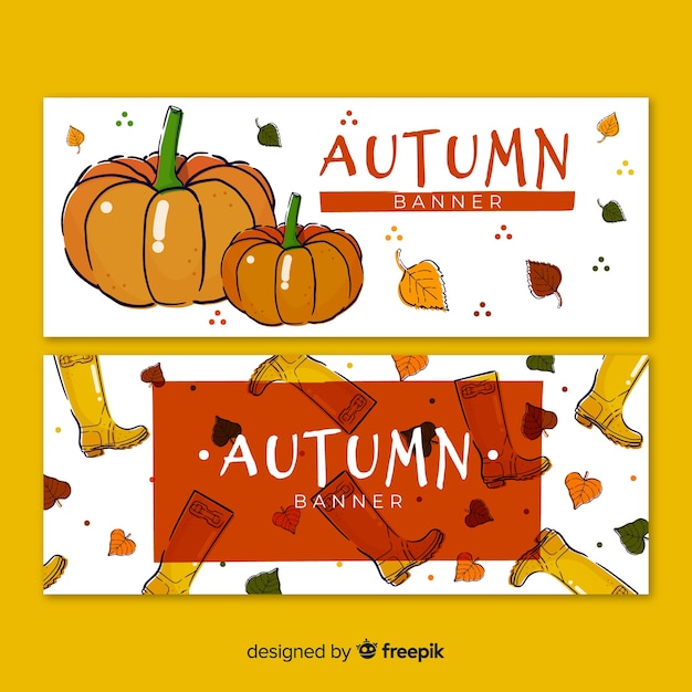 Collection of hand drawn autumn banners