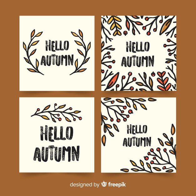 Collection of hand drawn autumn cards