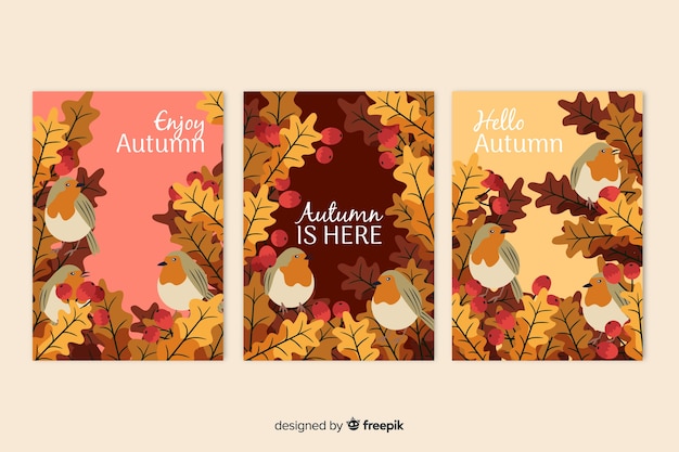 Collection of hand drawn autumn cards