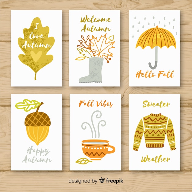 Free Vector collection of hand drawn autumn cards