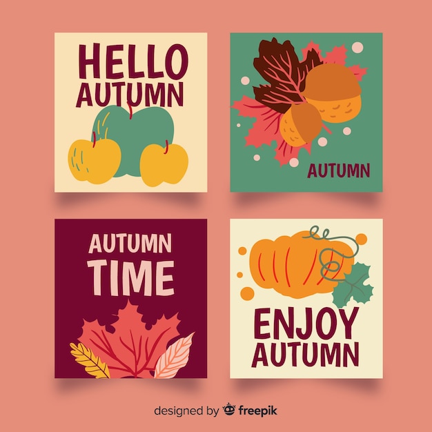 Collection of hand drawn autumn cards