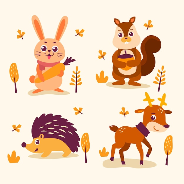 Collection of hand drawn autumn forest animals