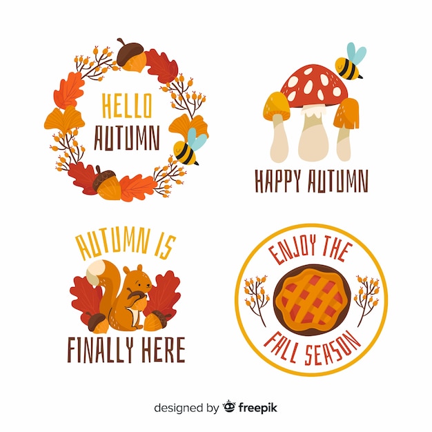 Collection of hand drawn autumn labels