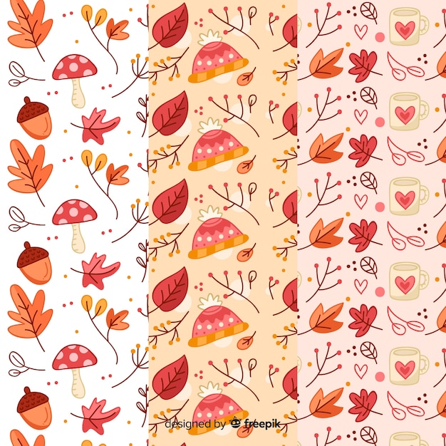 Collection of hand drawn autumn pattern