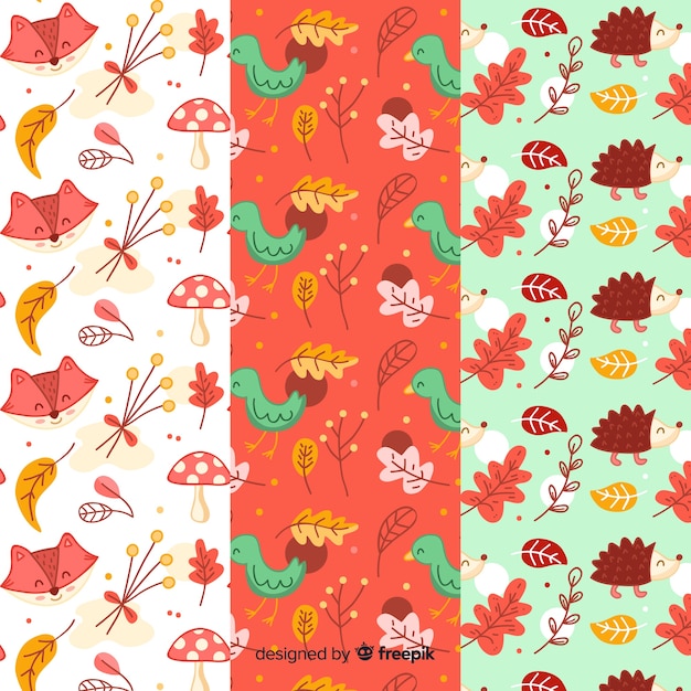 Collection of hand drawn autumn pattern