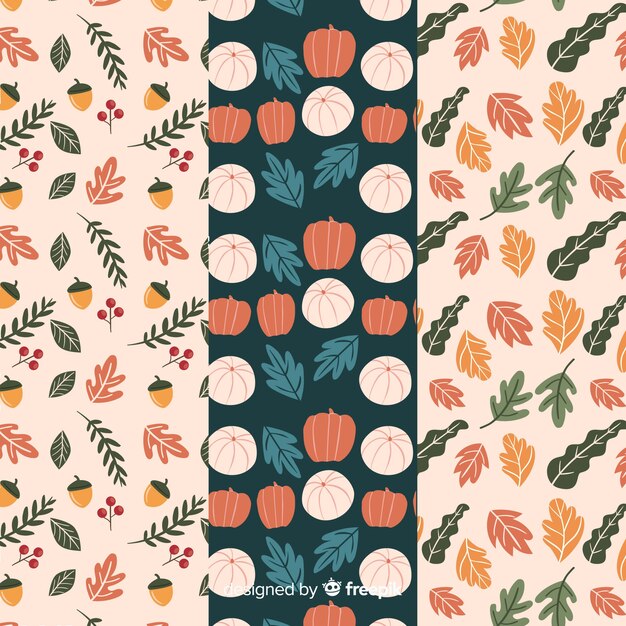 Collection of hand drawn autumn pattern