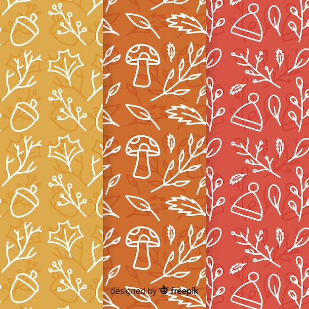 Collection of hand drawn autumn pattern