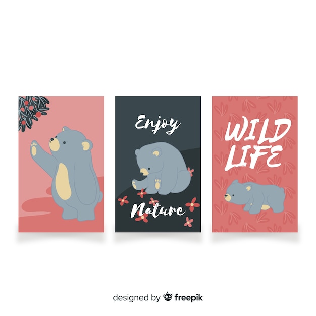 Free Vector collection of hand drawn bear cards