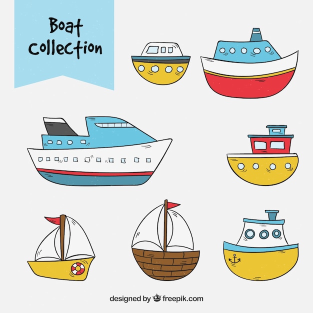 Free vector collection of hand drawn boats