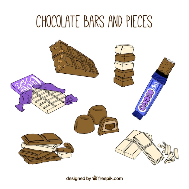 Collection of hand drawn chocolate bars