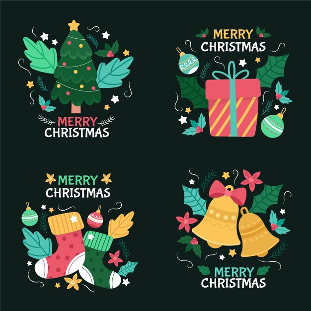 Collection of hand drawn christmas badge