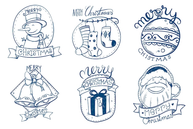 Collection of hand drawn christmas badge