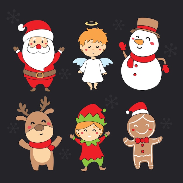 Collection of hand drawn christmas characters