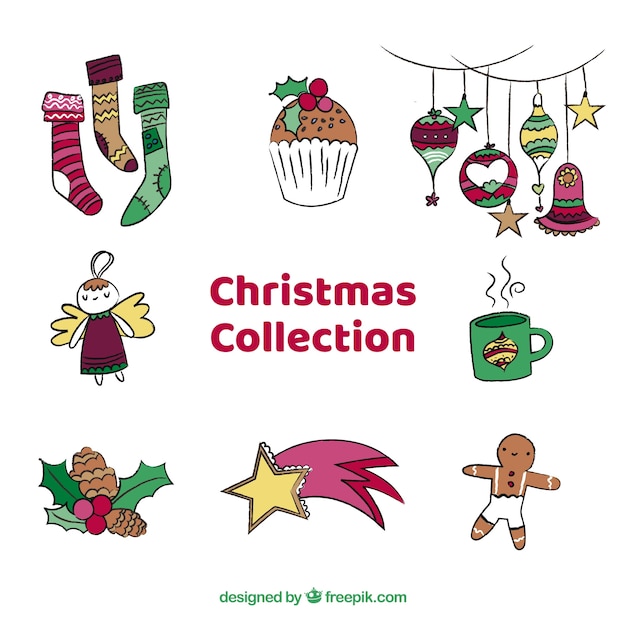 Free vector collection of hand drawn christmas decorative elements