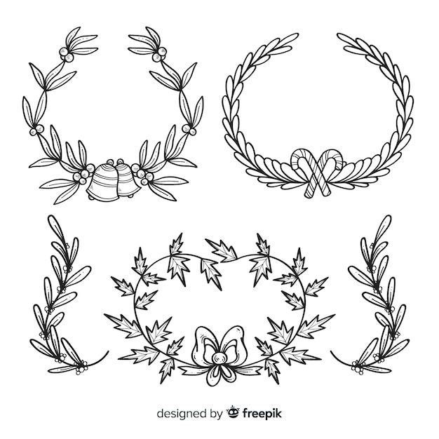 Collection of hand drawn christmas flower & wreath