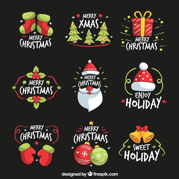 Collection of hand drawn christmas stickers