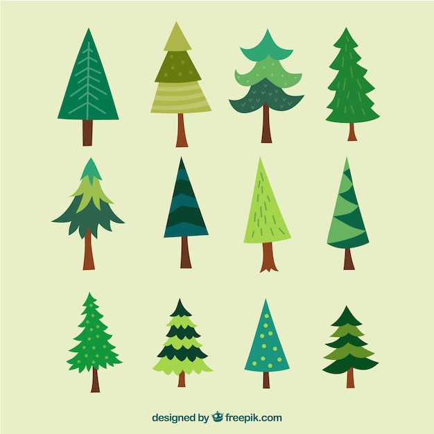 Collection of hand-drawn christmas trees