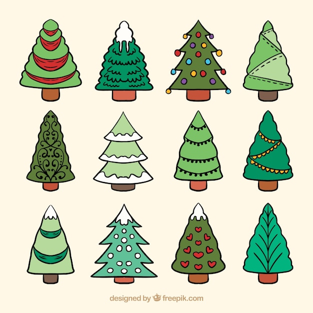 Collection of hand drawn christmas trees