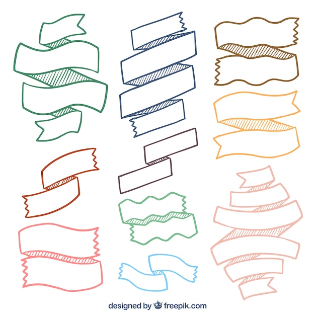 Free vector collection of hand-drawn colorful ribbons