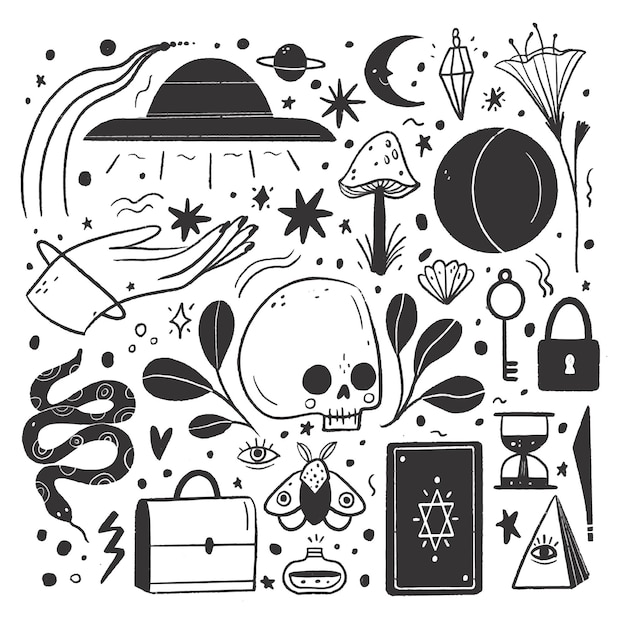 Free Vector collection of hand-drawn colorless illustrations