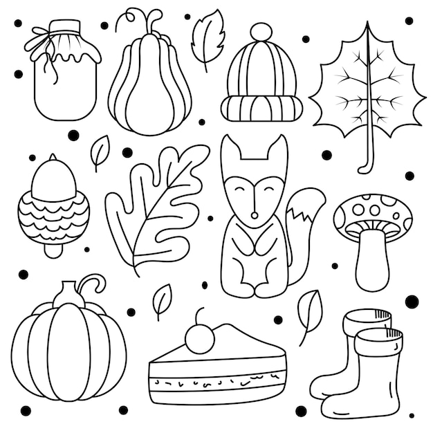 Collection of hand drawn cute autumn stickers