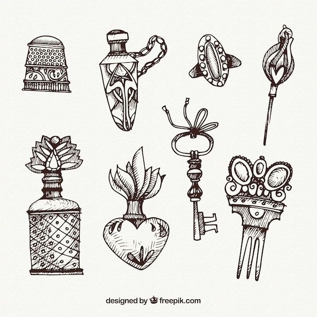 Collection of hand drawn decorative objects