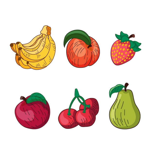 Collection of hand drawn delicious fruits