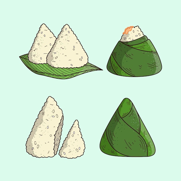 Free Vector collection of hand drawn dragon boat's zongzi