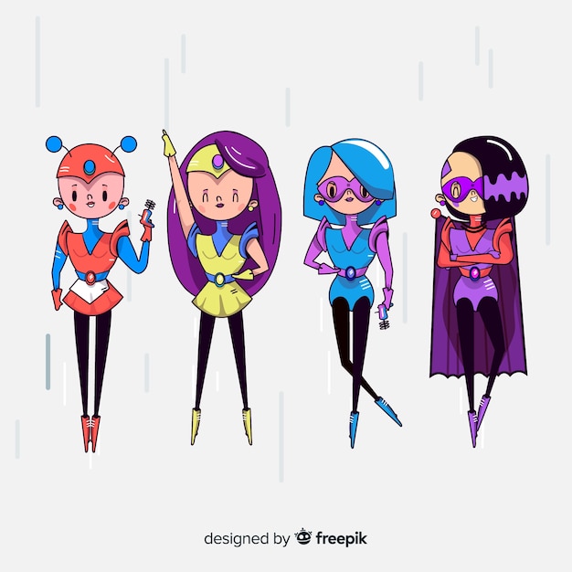 Free vector collection of hand drawn female superhero characters