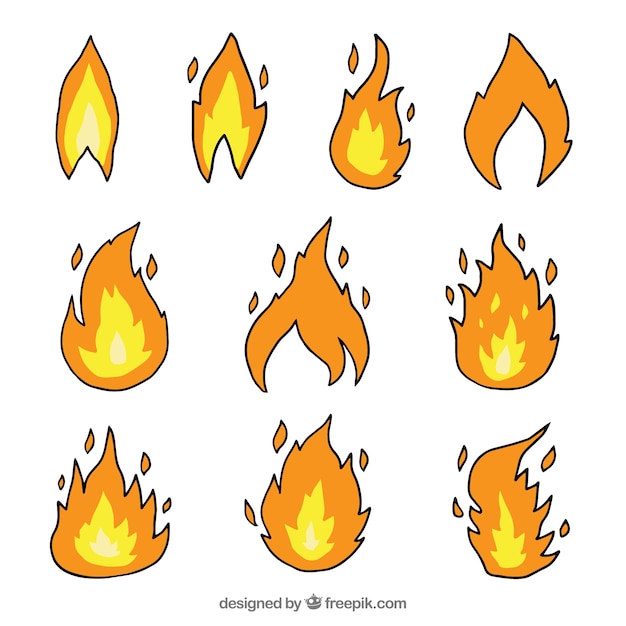 Free Vector collection of hand-drawn flames with different designs