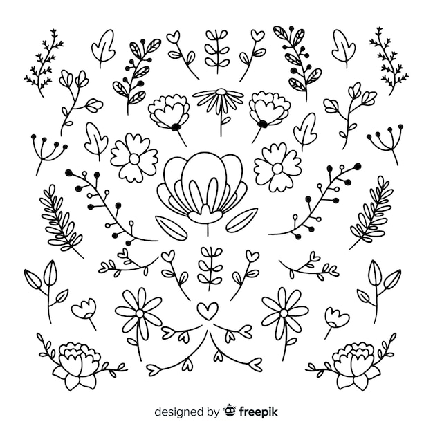 Collection of hand drawn floral ornaments