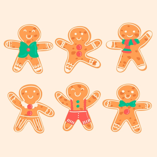 Free Vector collection of hand drawn gingerbread man cookie