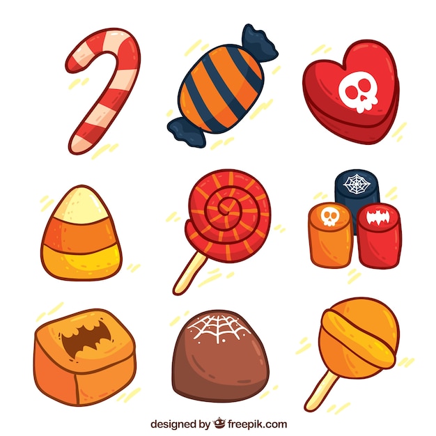 Collection of hand-drawn halloween candies