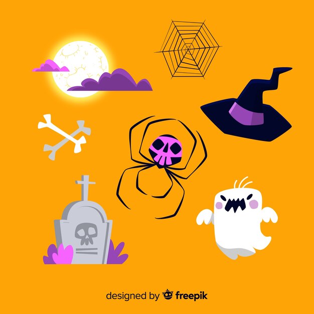 Collection of hand drawn halloween element