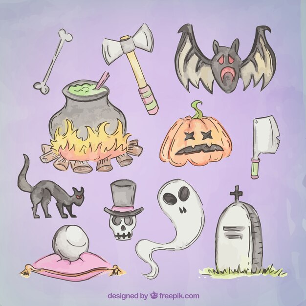 Collection of hand drawn halloween elements