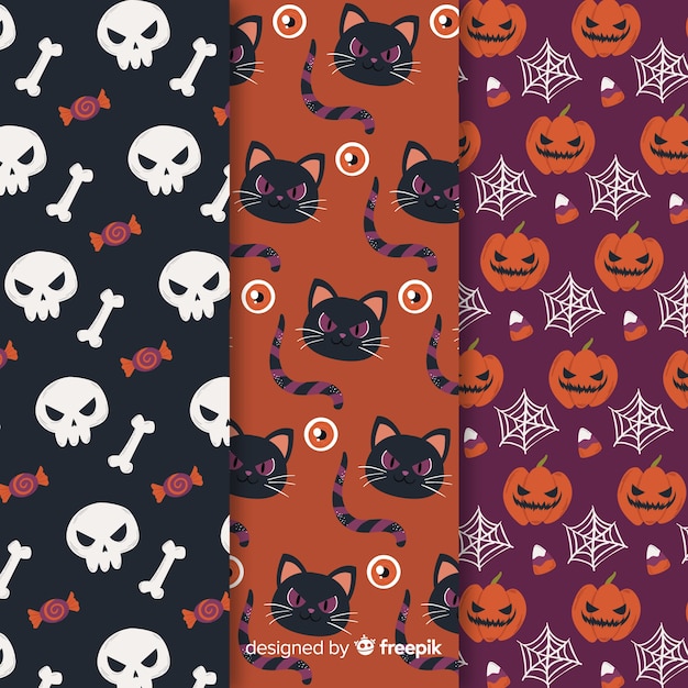 Collection of hand drawn halloween pattern