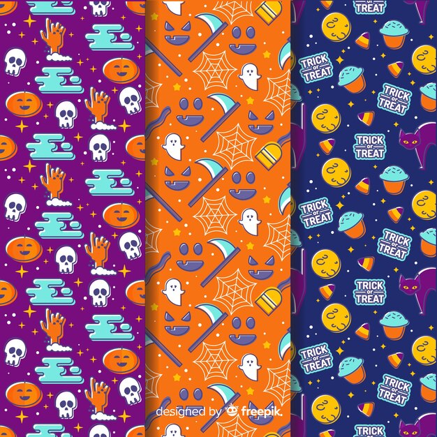 Collection of hand drawn halloween pattern 